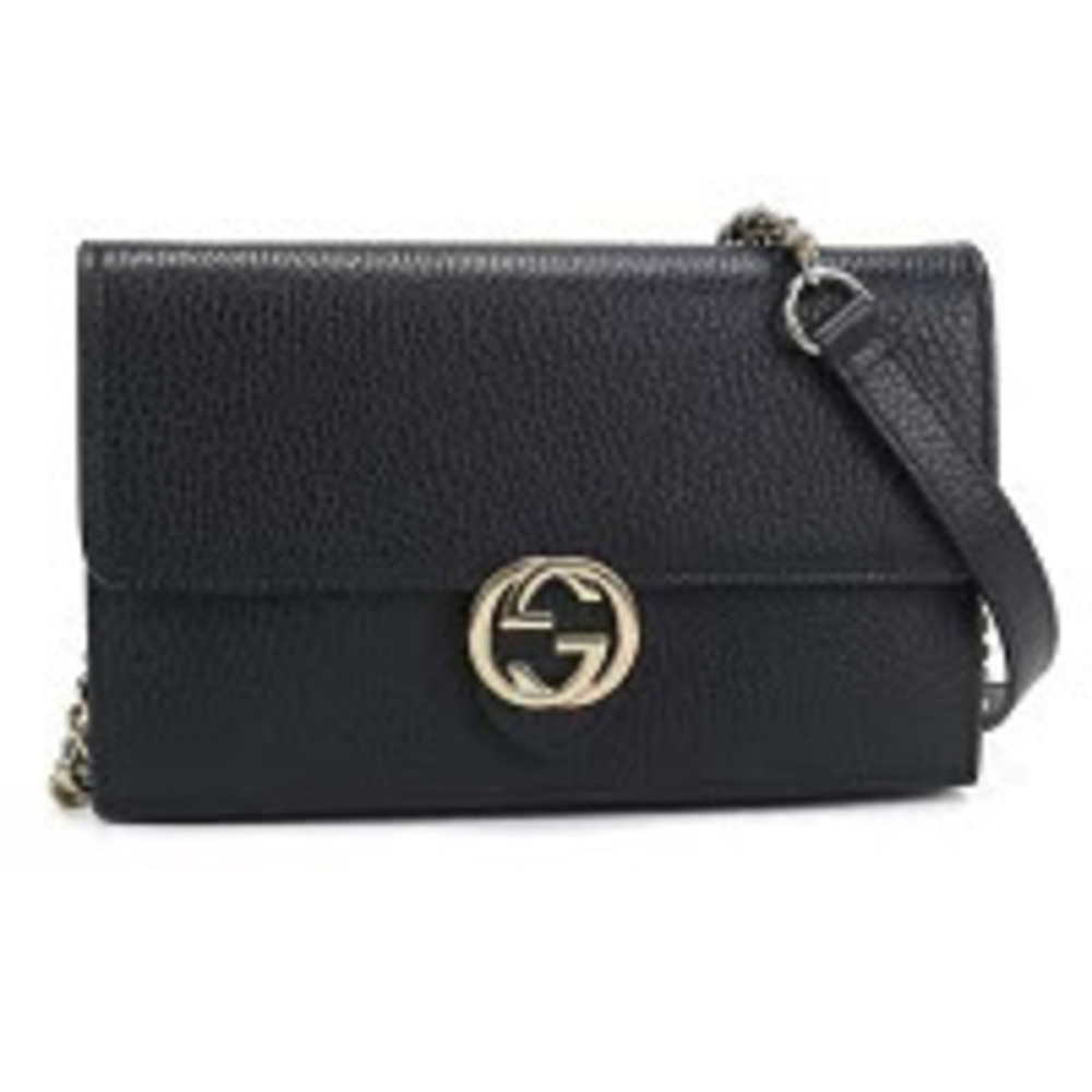 Gucci Chain Wallet Compact Interlocking G Leather Black